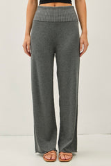 Charcoal Ribbed Knit Foldover Waist Pants