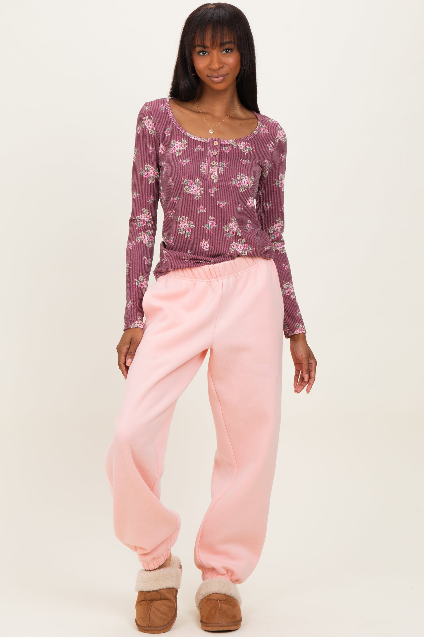 Light Pink Fleece Maternity Sweatpants
