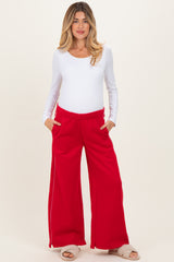 Red Fleece Wide Leg Maternity Sweatpants