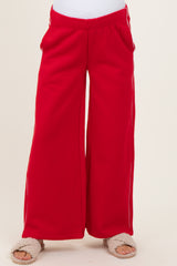 Red Fleece Wide Leg Maternity Sweatpants