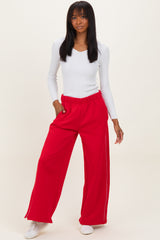 Red Fleece Wide Leg Maternity Sweatpants
