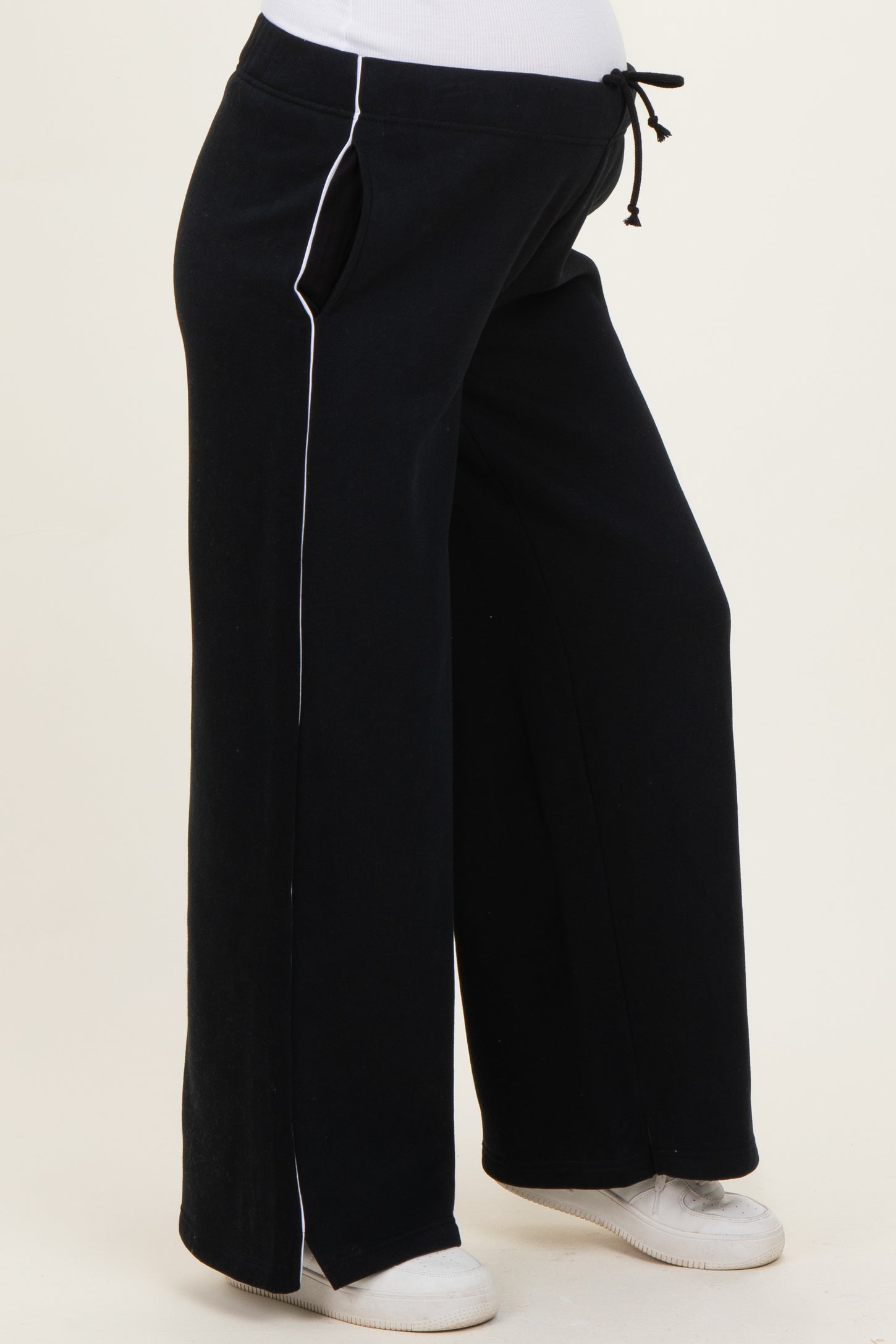 Black Fleece Wide Leg Maternity Sweatpants