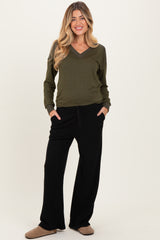 Black Brushed Ribbed Knit Maternity Lounge Pants