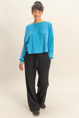 Black Brushed Ribbed Knit Lounge Pants