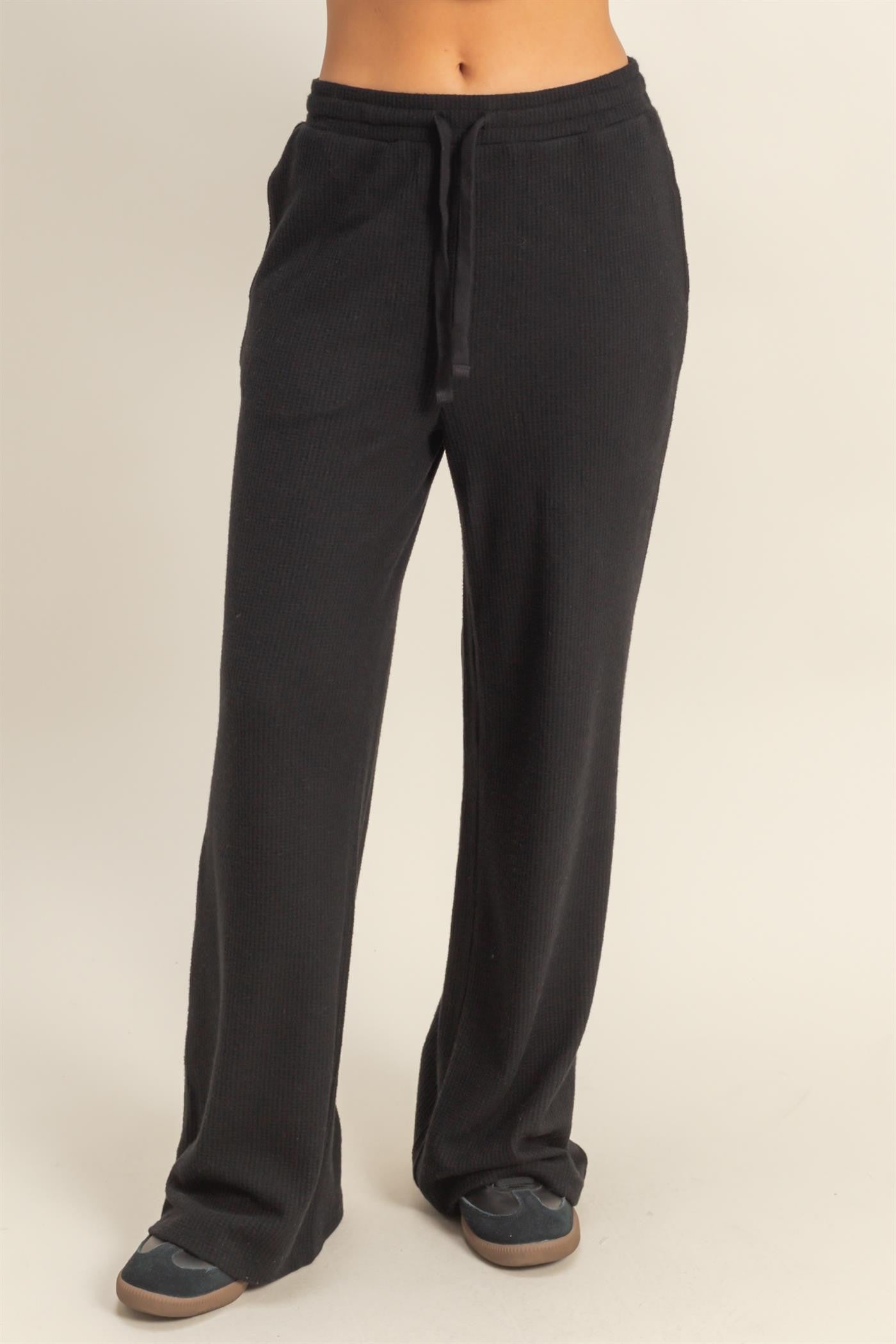 Black Brushed Ribbed Knit Lounge Pants