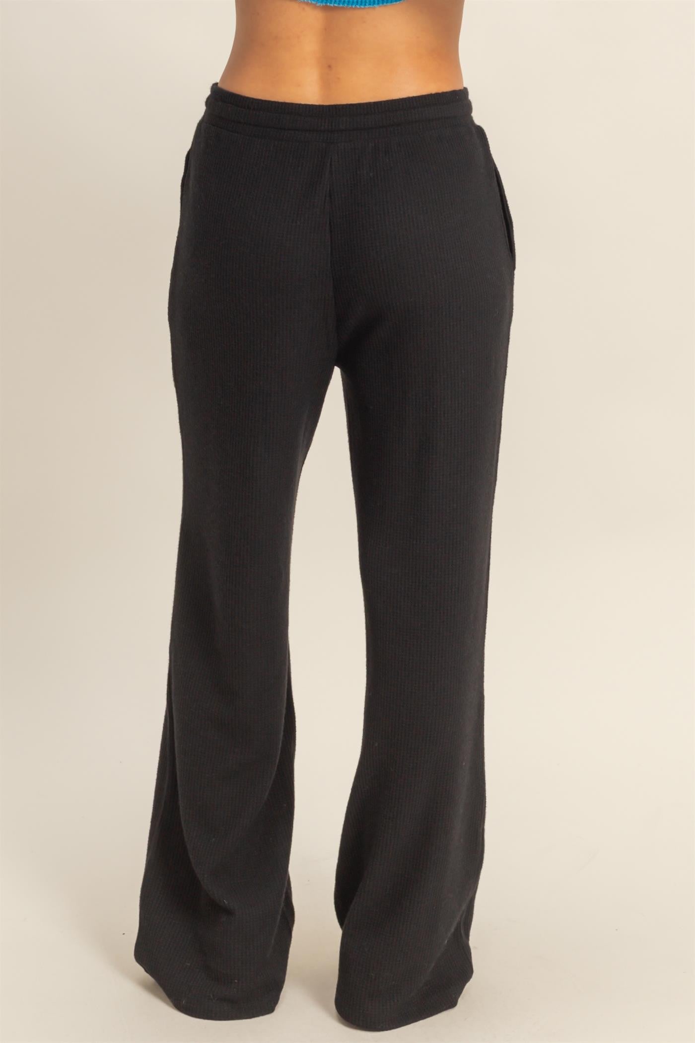 Black Brushed Ribbed Knit Lounge Pants