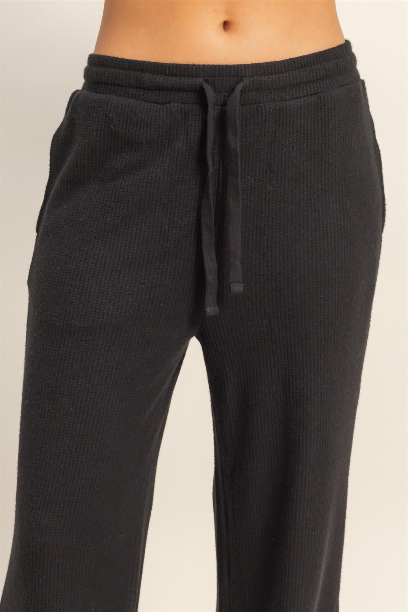 Black Brushed Ribbed Knit Lounge Pants