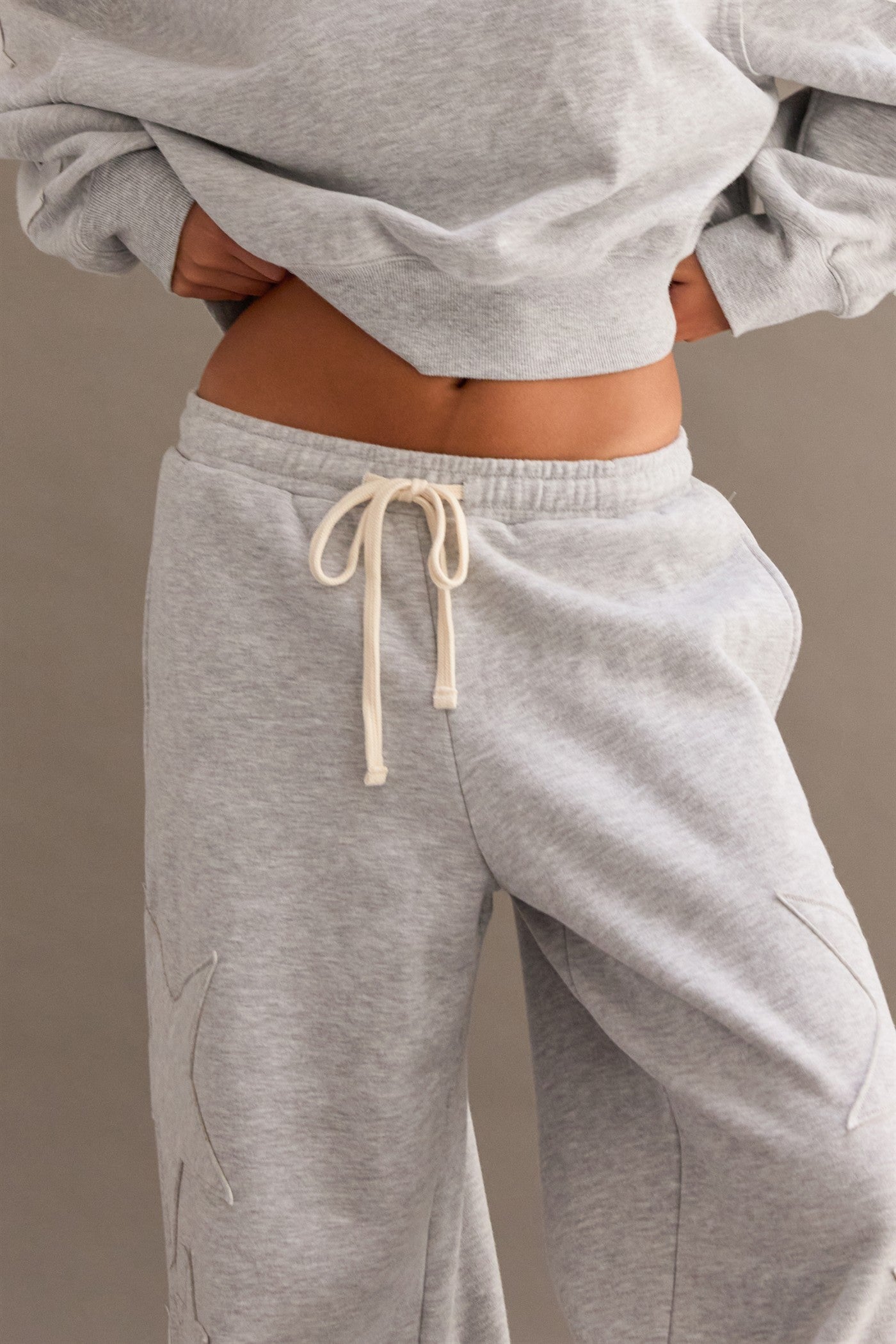 Heather Gray Star Patch Drawstring Sweatpants
