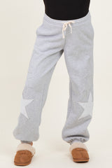 Heather Gray Star Patch Maternity Drawstring Sweatpants