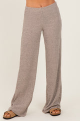 Beige Brushed Knit Flare Leg Pants