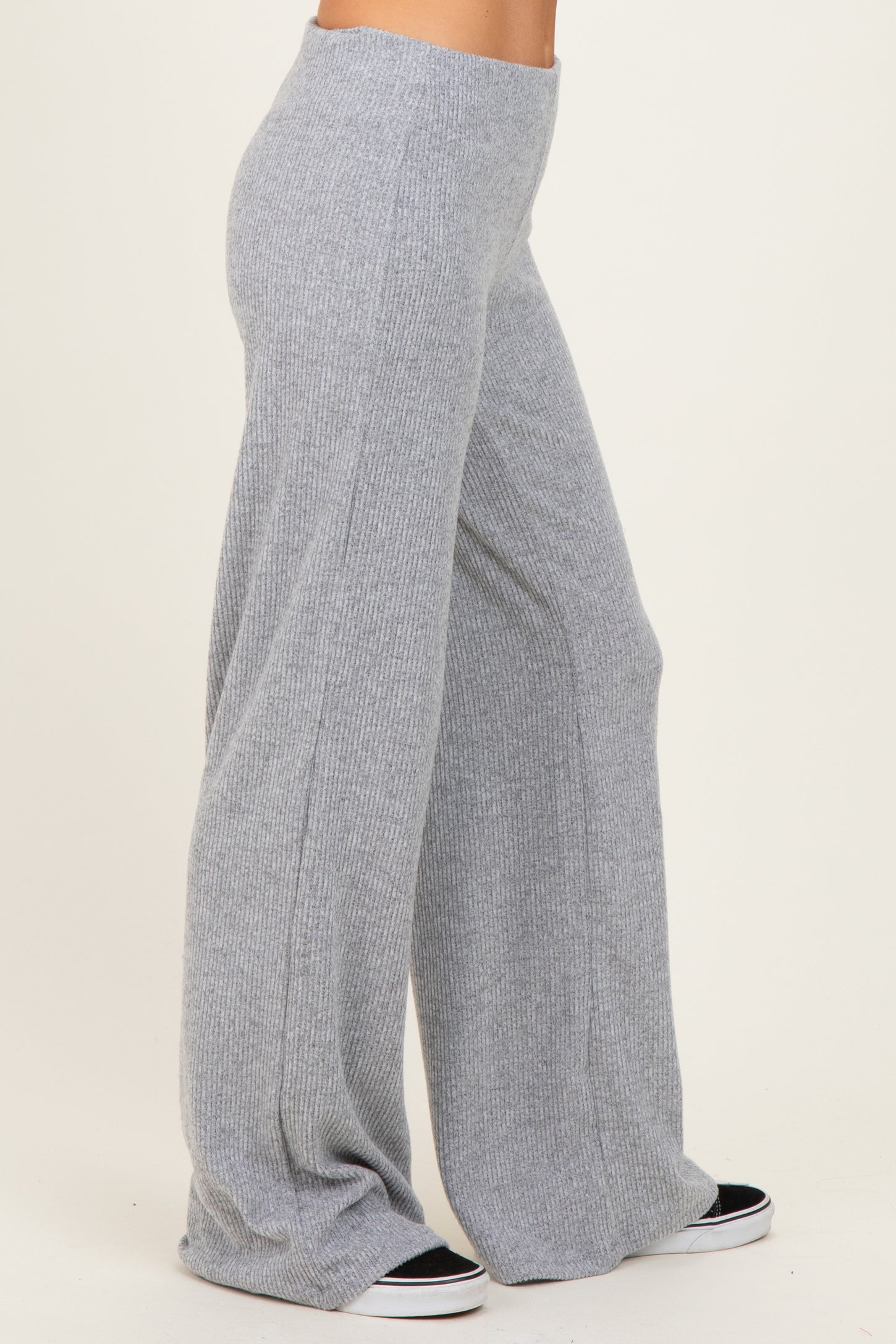 Heather Grey Brushed Knit Flare Leg Pants