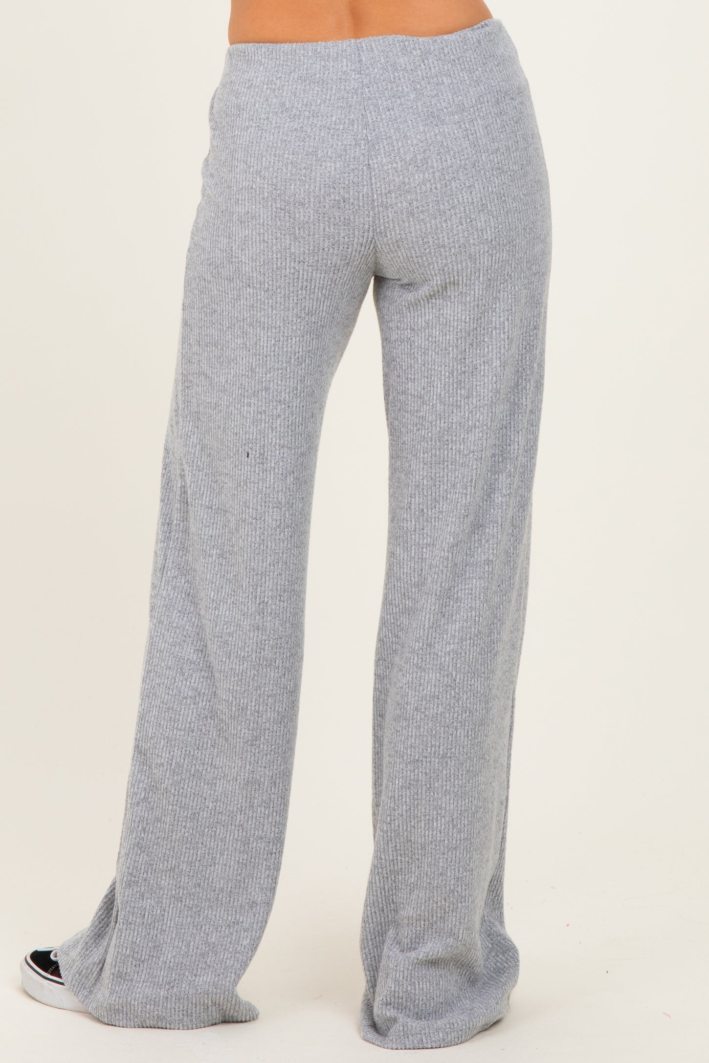 Heather Grey Brushed Knit Flare Leg Pants
