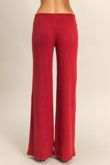 Red Brushed Knit Flare Leg Pants