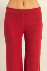 Red Brushed Knit Flare Leg Pants