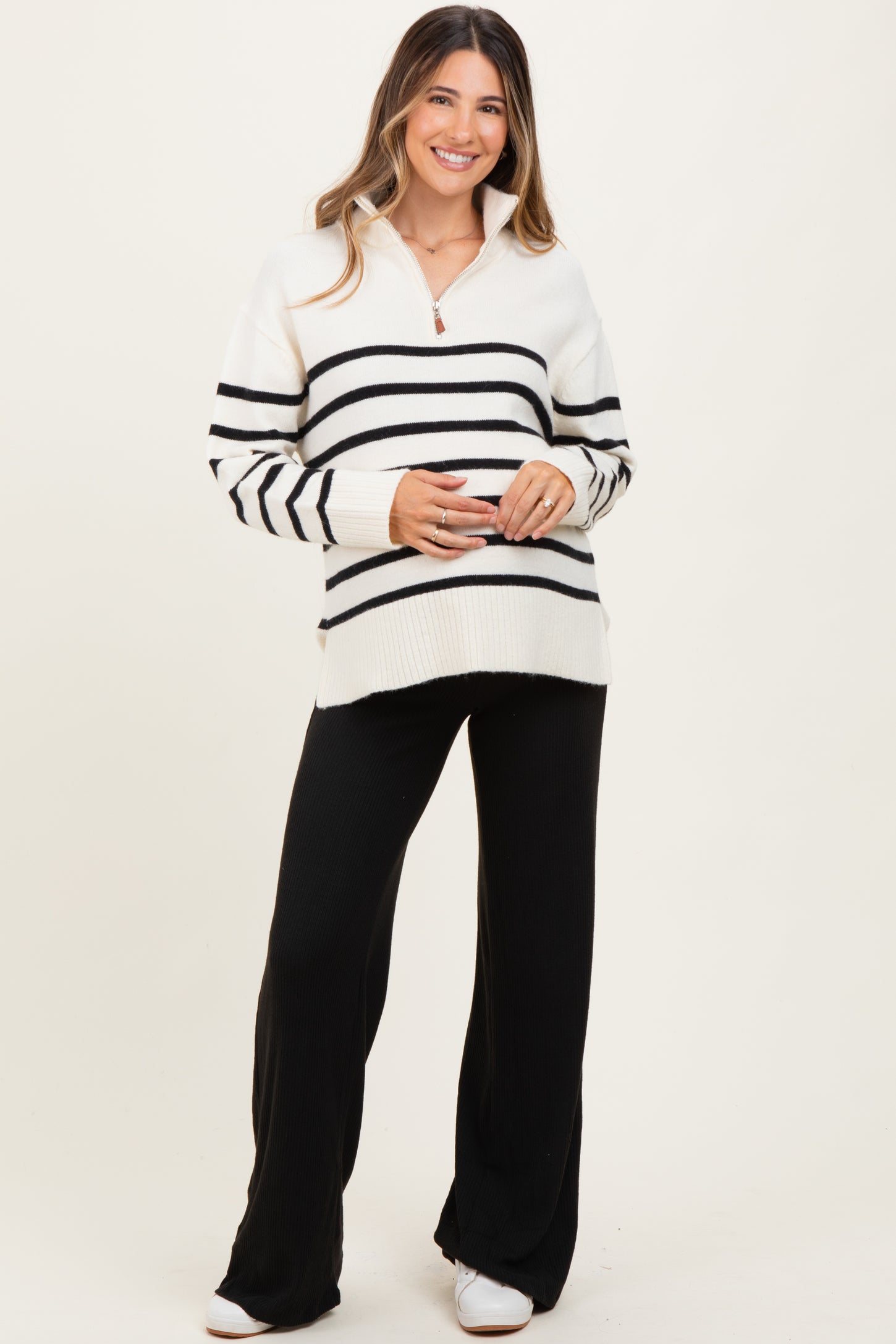 Black Brushed Knit Flare Leg Maternity Pants