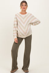 Olive Brushed Knit Flare Leg Maternity Pants