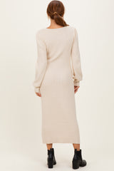 Cream Ribbed Bow Detail Midi Sweater Dress