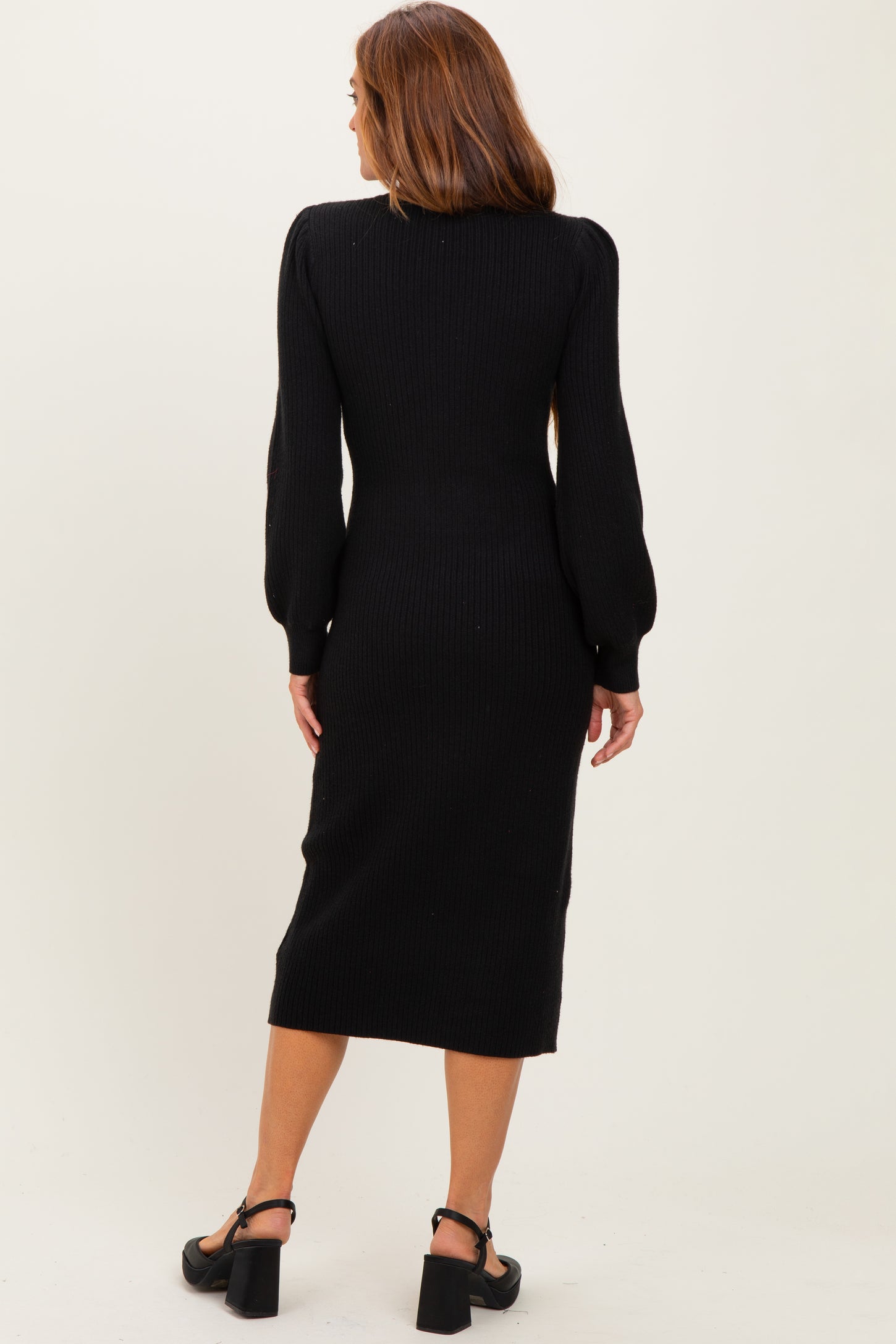 Black Ribbed Bow Detail Midi Sweater Dress