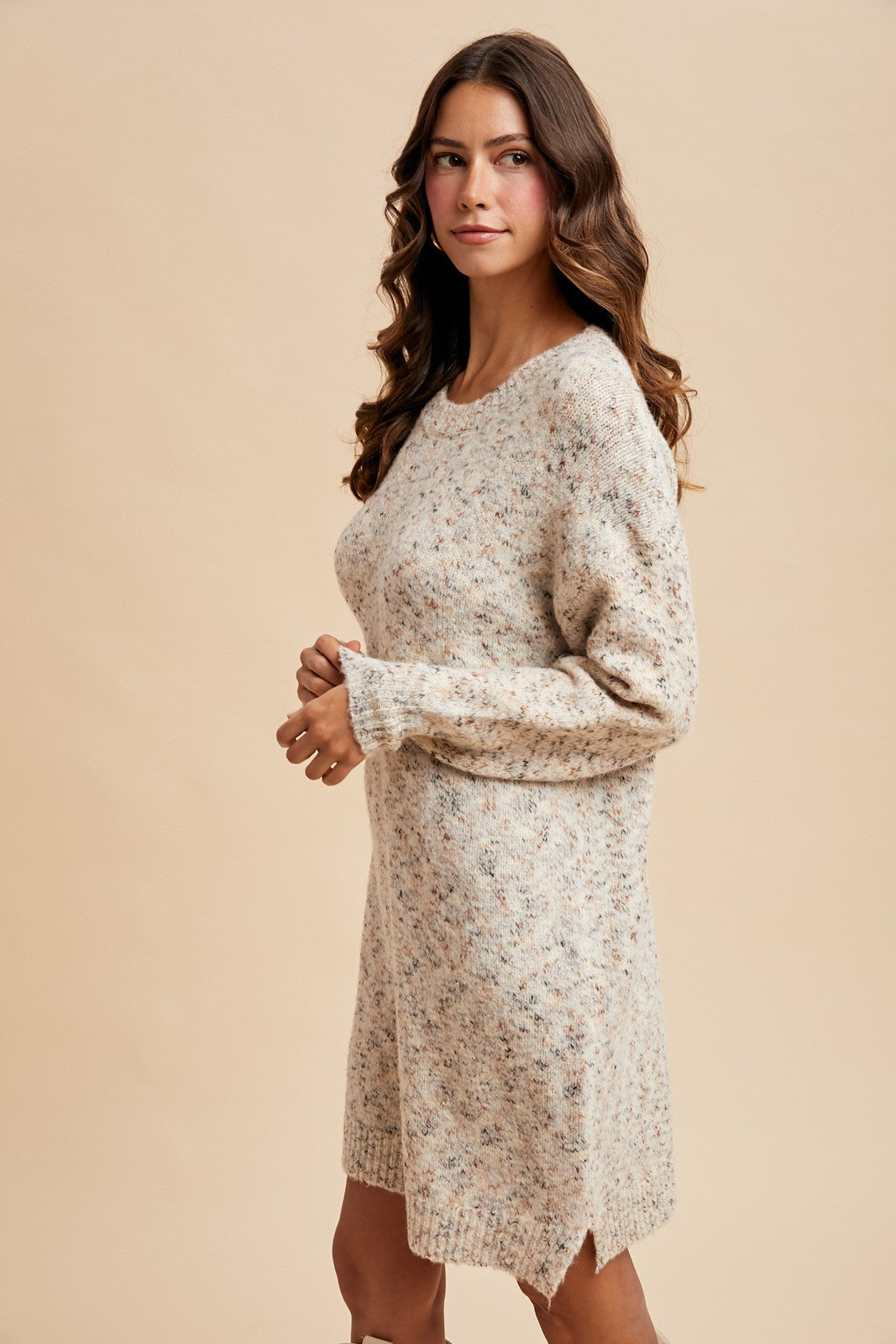 Cream Speckle Knit Sweater Dress