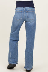 Blue Distressed Open Knee Wide Leg Maternity Jeans