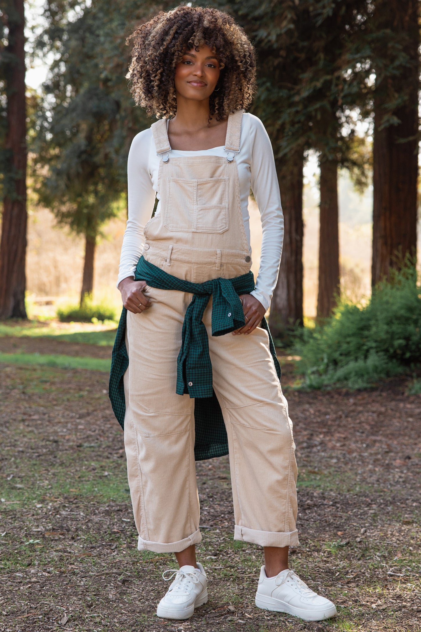 Cream Corduroy Rolled Cuff Barrel Leg Maternity Overalls