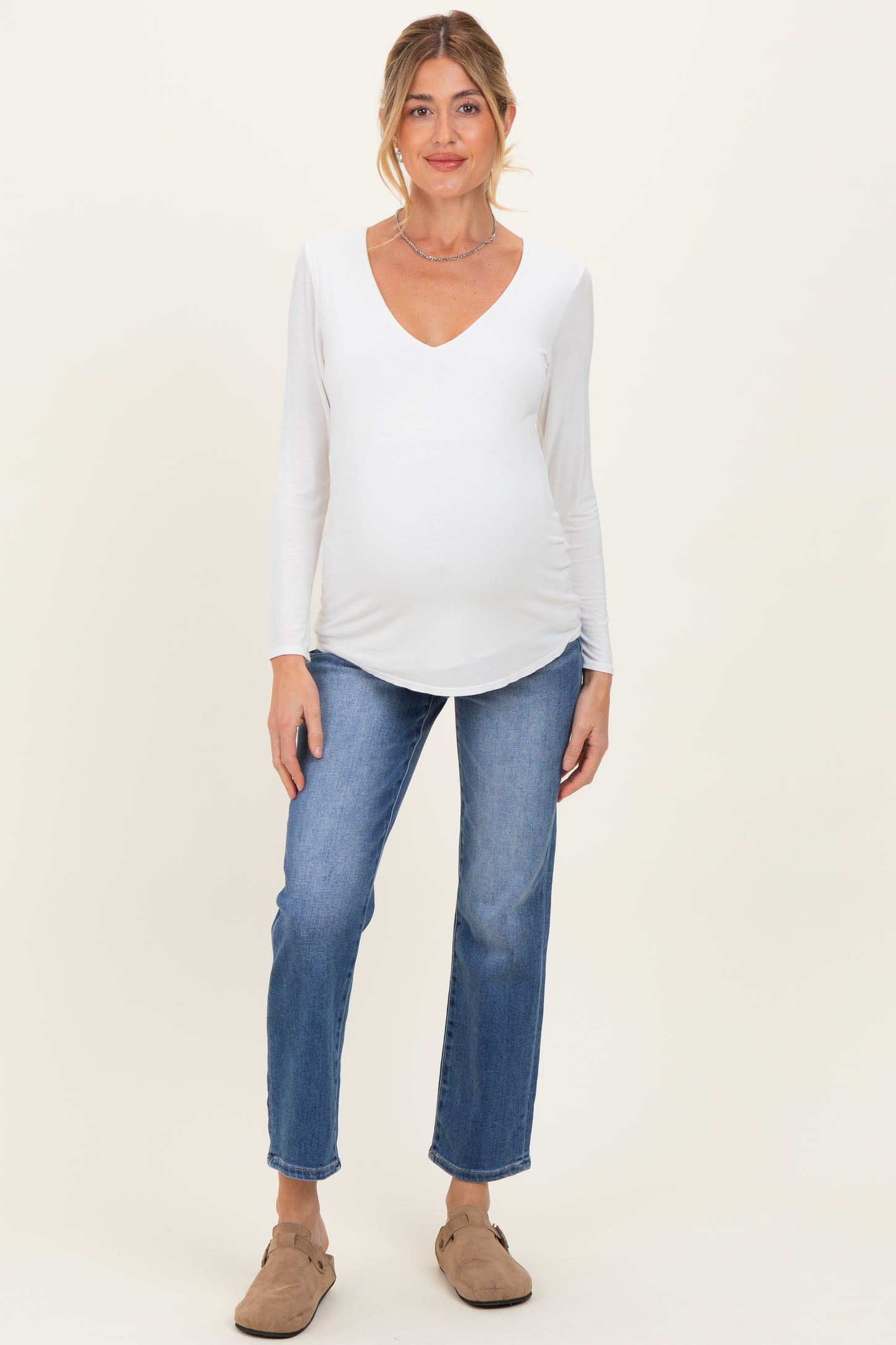 Blue Medium Wash Ankle Straight Leg Maternity Jeans