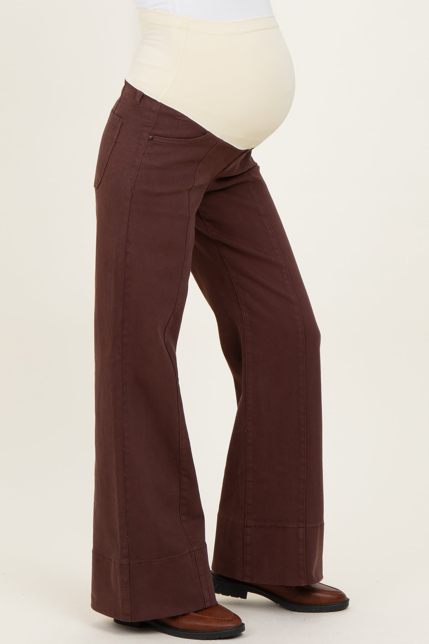 Brown Front Seam Wide Leg Maternity Jeans