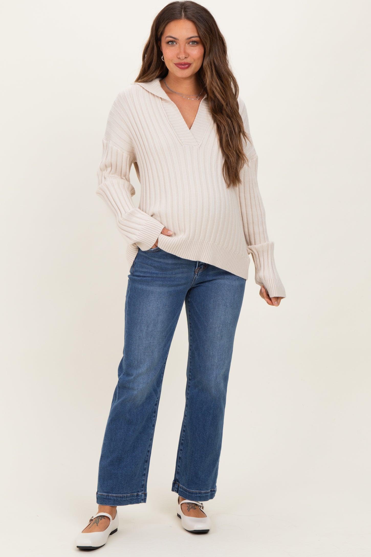 Blue Cropped Wide Leg Maternity Jeans