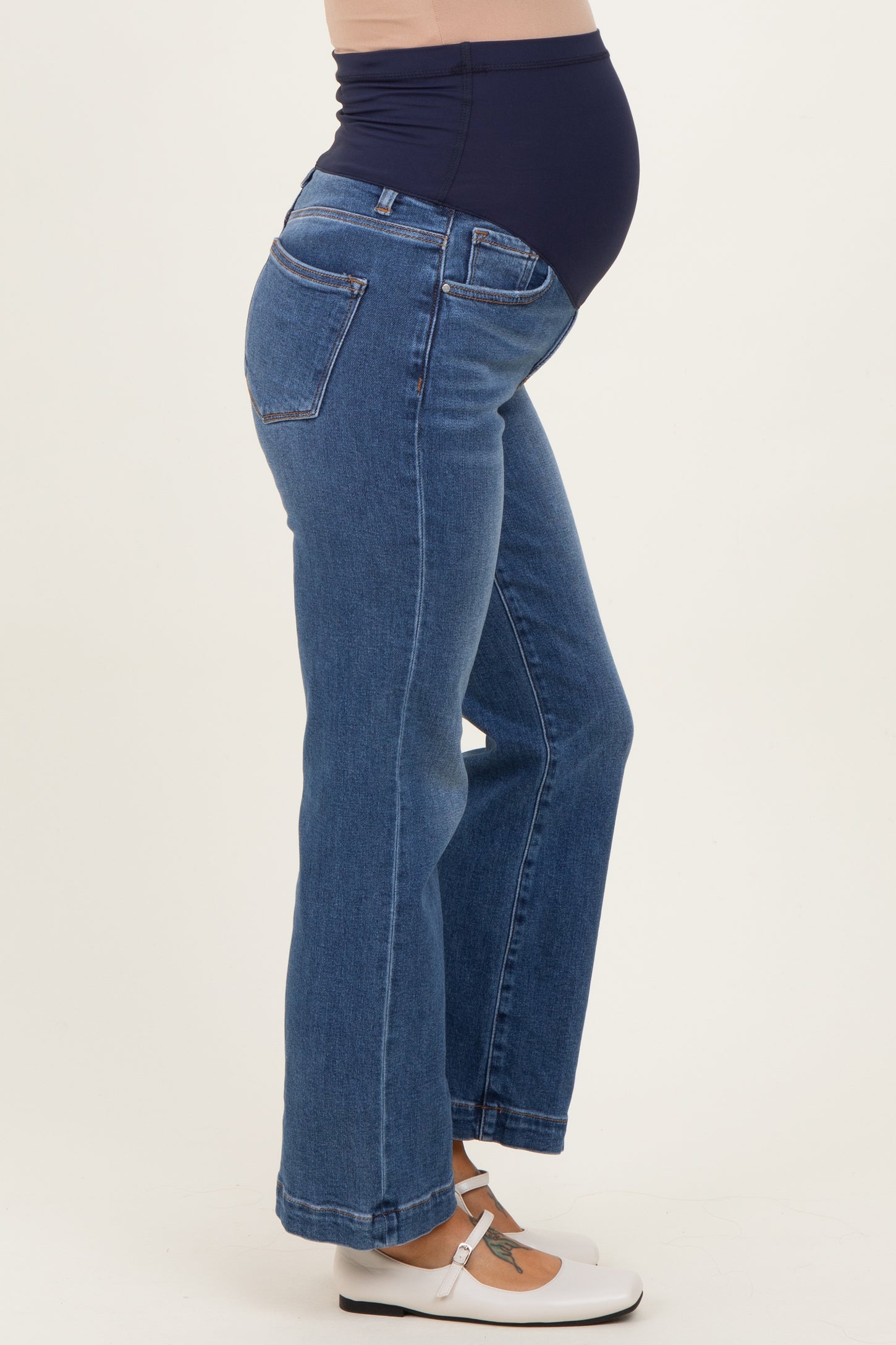 Blue Cropped Wide Leg Maternity Jeans