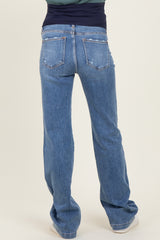 Navy Blue Lightly Distressed Maternity Straight Leg Jeans