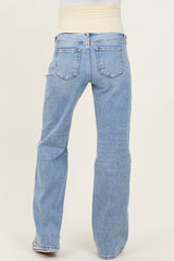Light Blue Lightly Distressed Maternity Wide Leg Jeans