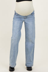 Light Blue Lightly Distressed Maternity Wide Leg Jeans