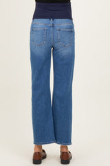 Blue Distressed Ripped Knee Straight Leg Maternity Jeans