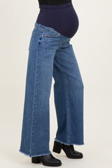 Navy Fray Hem Wide Leg Maternity Jeans