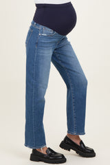 Blue Distressed Slim Barrel Leg Maternity Jeans