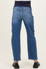 Blue Distressed Slim Barrel Leg Maternity Jeans