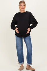 Navy Rolled Hem Maternity Boyfriend Jeans