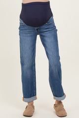 Navy Rolled Hem Maternity Boyfriend Jeans