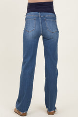 Navy Blue Fray Hem Straight Leg Maternity Jeans