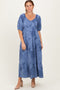 Blue Floral Textured Tiered Midi Dress