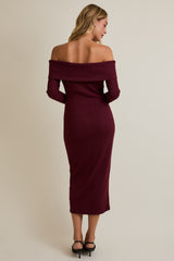 Burgundy Knit Off Shoulder Bow Detail Midi Dress