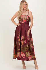 Burgundy Floral Thin Strap Maxi Dress