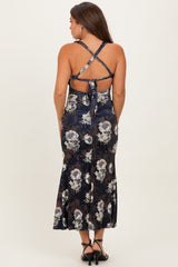 Black Lace Up Back Maternity Midi Dress