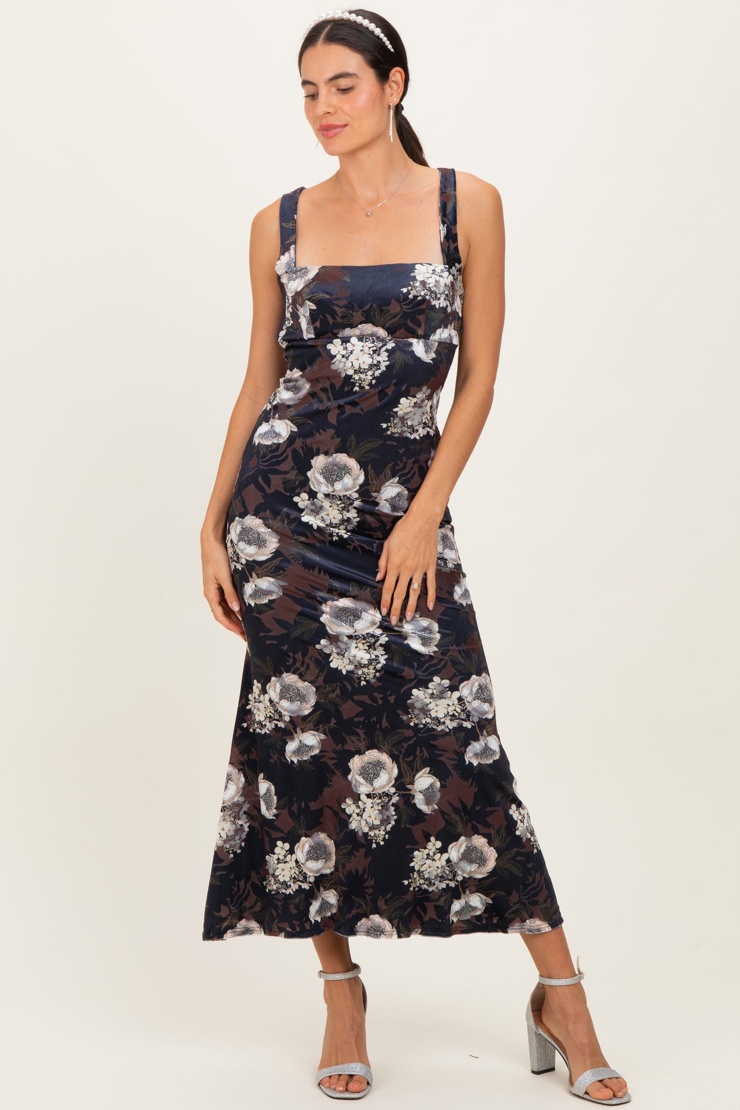 Black Lace Up Back Maternity Midi Dress