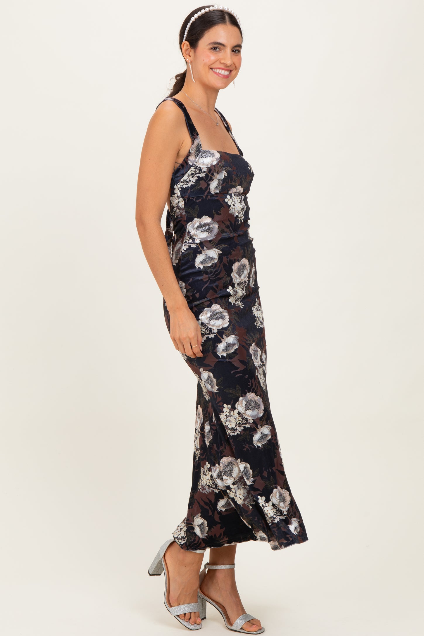 Black Lace Up Back Midi Dress