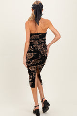 Black Taupe Tube Ruching Midi Maternity Dress