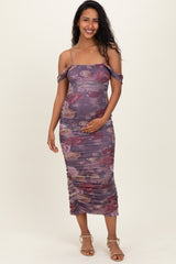 Lavender Floral Ruched Midi Maternity Dress