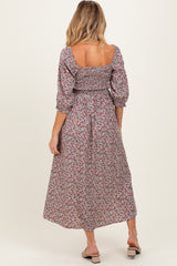 Cream Floral Print Smocked Bodice Maternity Maxi Dress