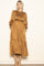 Mocha Mock Neck Satin Smocked Chest Dress