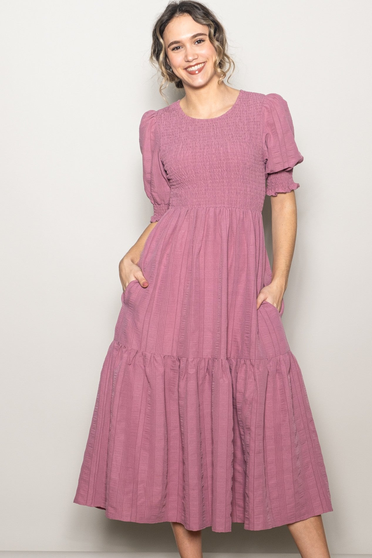 Mauve Textured Flowy Dress